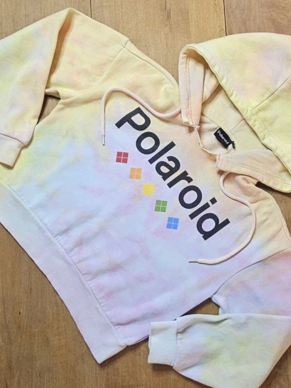 Polaroid Pastel Tie Dye Drawstring Hooded Pullover Sweatshirt  Hoodie Sweater